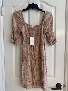 Promesa Mauve Floral Smocked Square-Neck Midi Dress